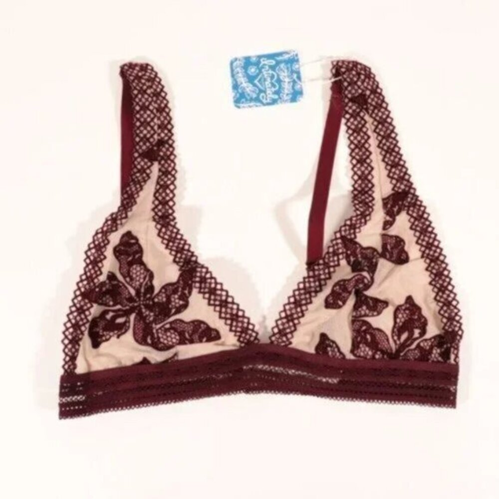 Free People Lace Floral Alia Bralette in Bordeaux Combo Size S NWT